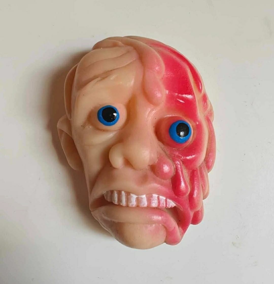 Vintage Ugly Man Half Melted Face Jiggler Rubber Monster 3.5" Finger Puppet