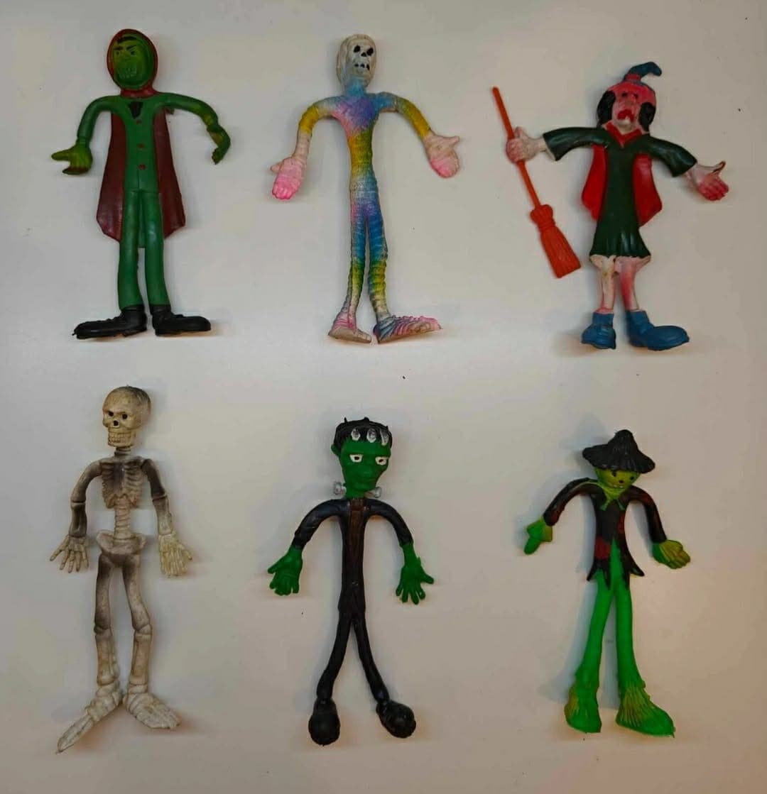 Vintage Flexy Halloween Creeps Bendable 5" Figures Dracula Mummy Witch Skeleton