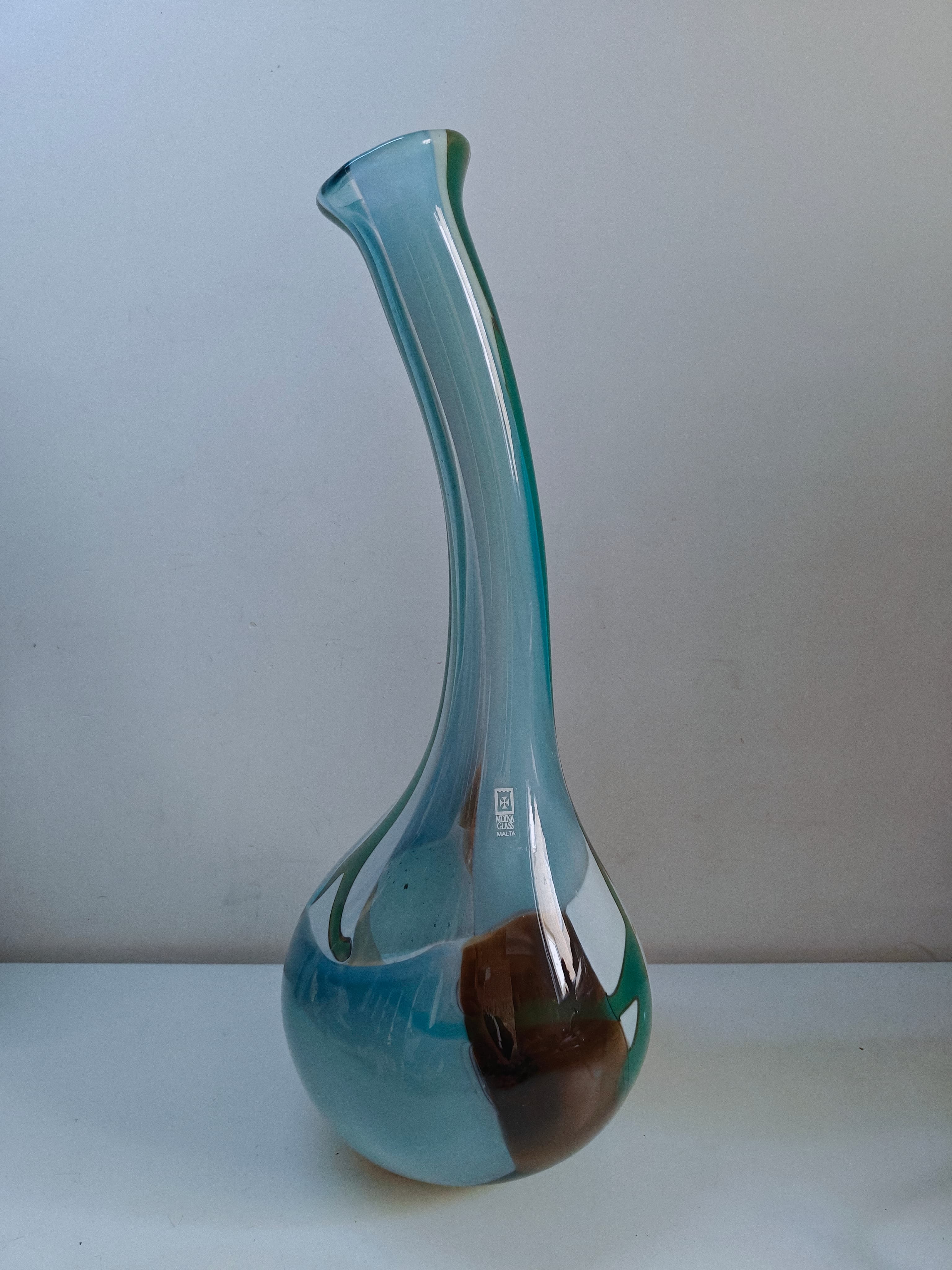 Signed Mdina Glass 40cm Tall Vase – 1970s Maltese Art Glass – VAM Series – Hand Blown