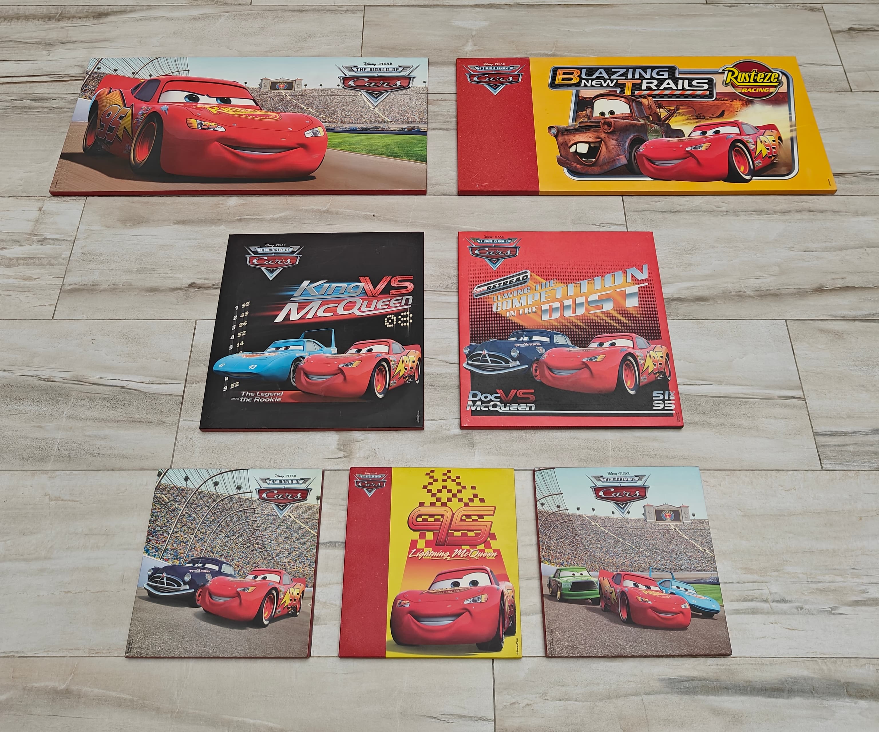 Lot of 7 Disney Pixar Cars Framed Pictures Lightning McQueen Wall Art