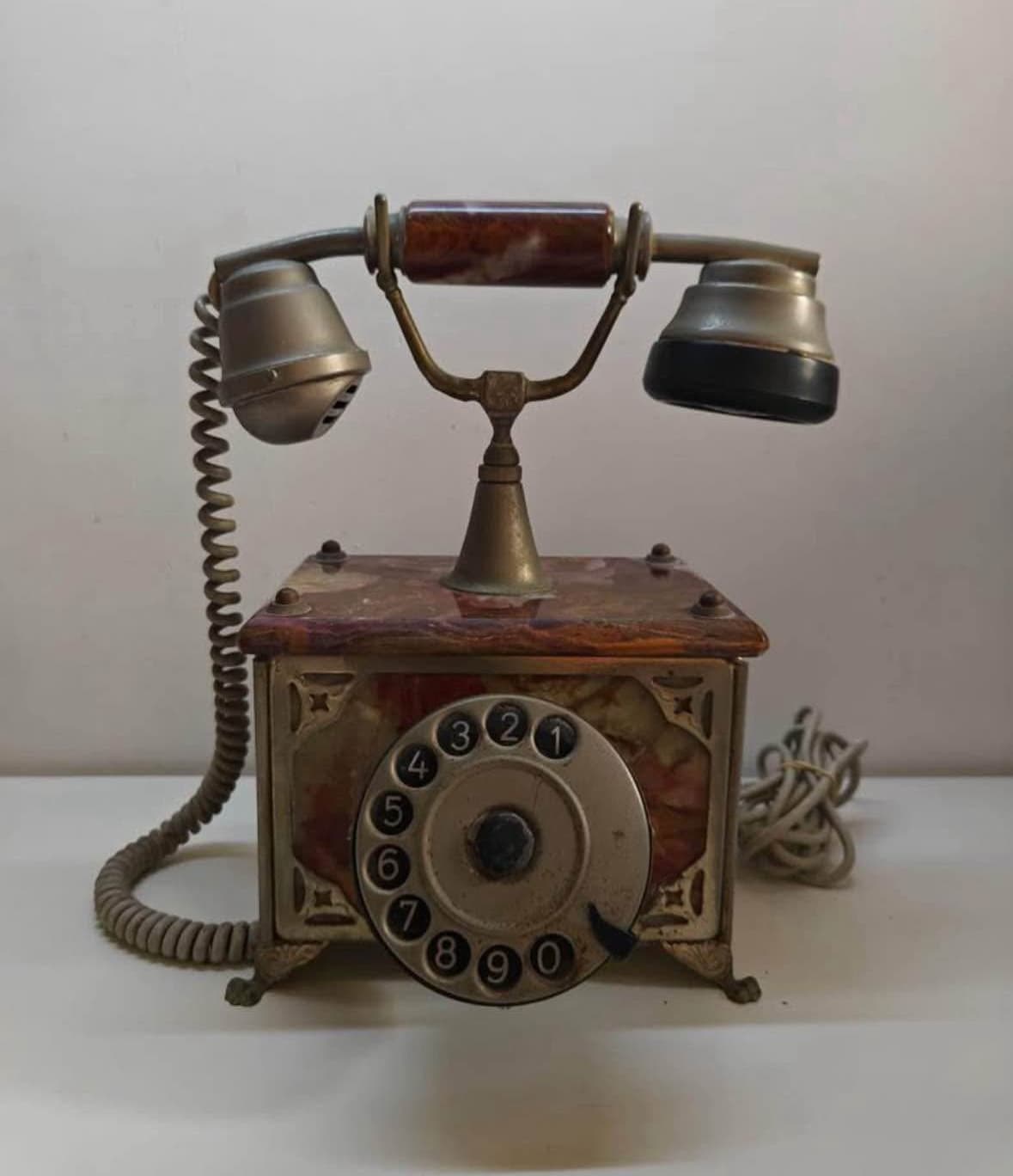 Vintage Marble Onyx Rotary Telephone Set