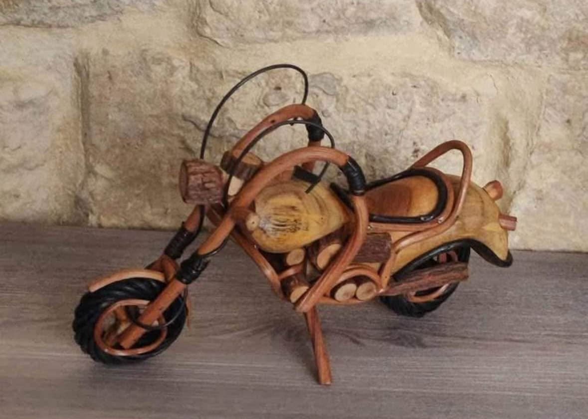 Blue Orchid Wooden Handmade Motorcycle Harley Chopper Size 13inches