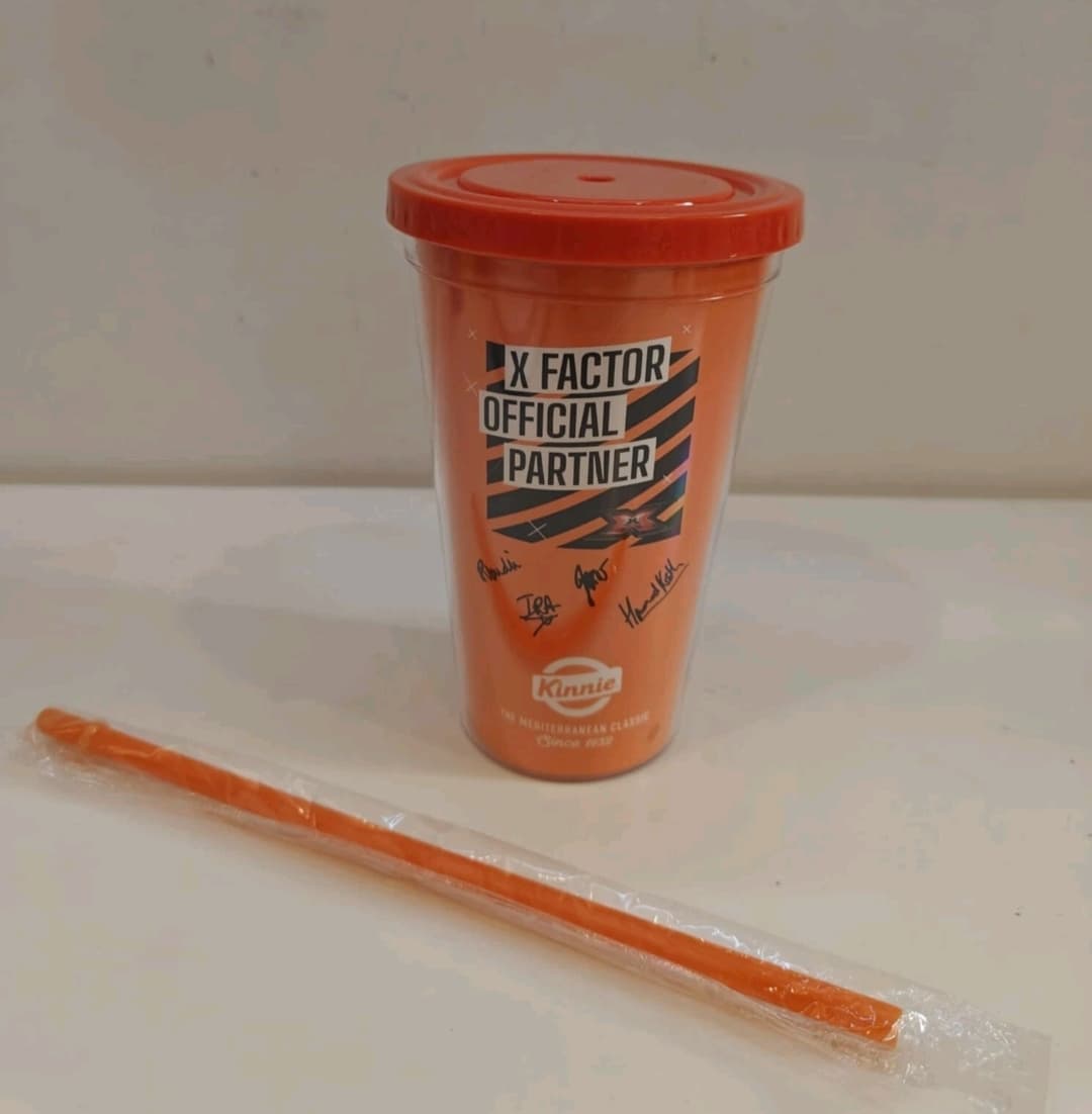 Kinnie X Factor Malta Hard Plastic Glass with Straw NEW