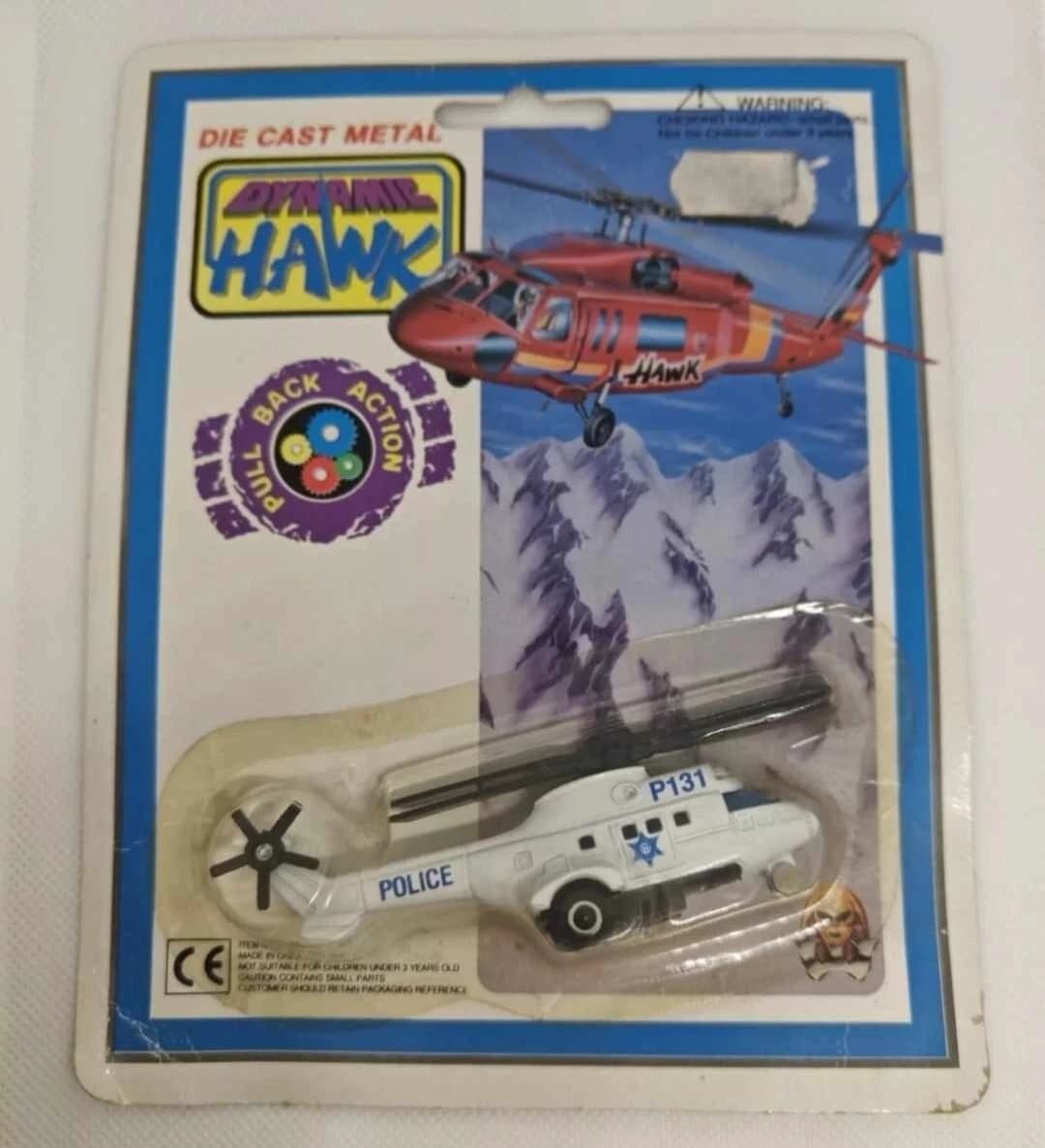 Vintage Die Cast Metal Dynamic Hawk Pull Back Action P131 Police Helicopter