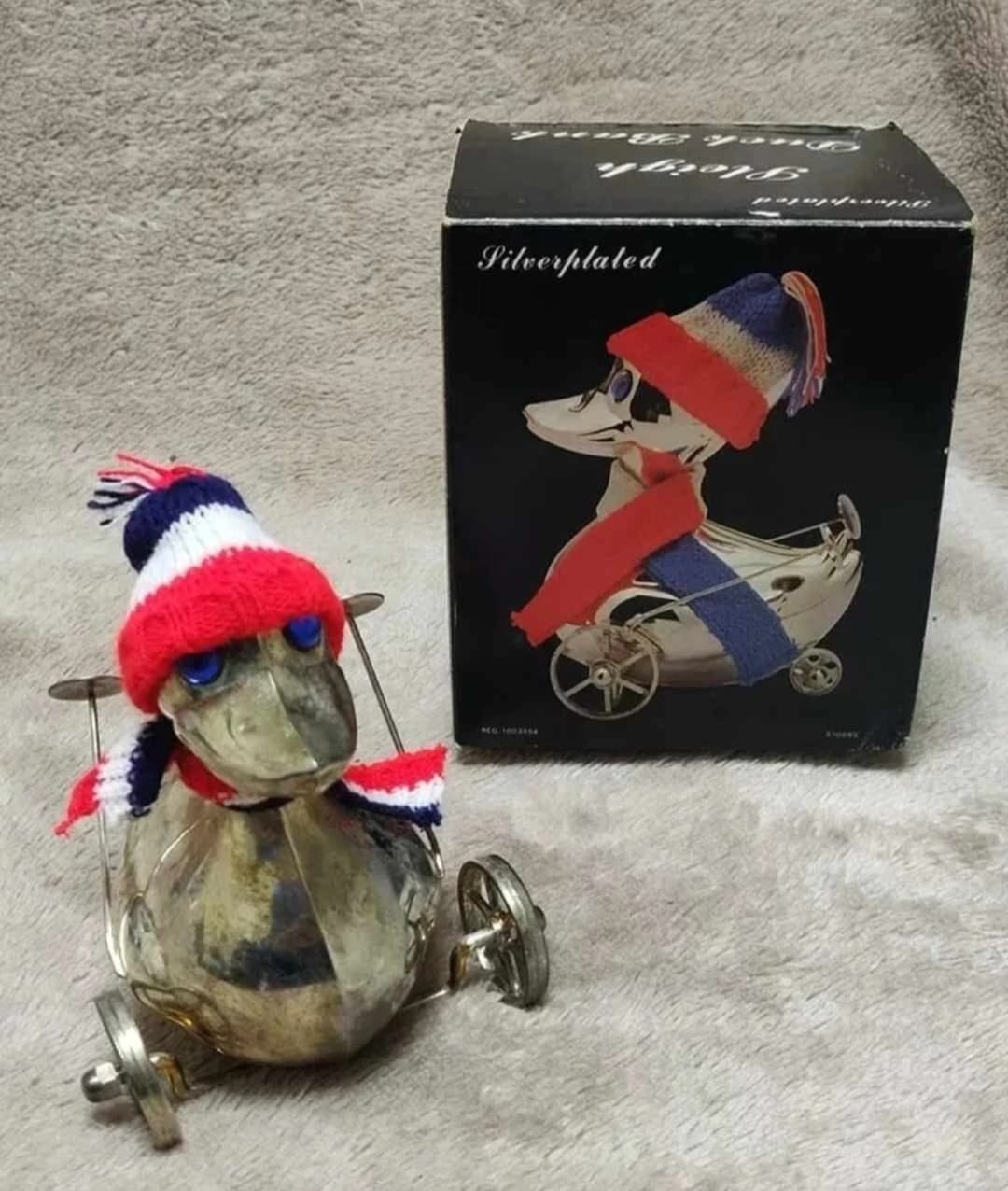 Vintage Leonard Silver Plated Duck Collectible Bank with Hat