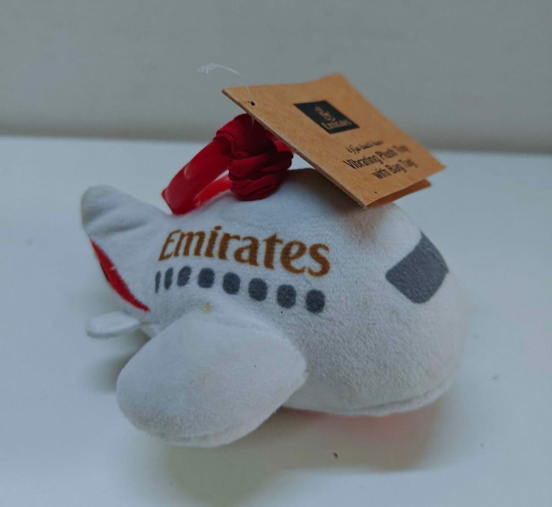 Emirates Airlines Plush Soft Toy Plane Vibrate Pull String 5" Jumbo Jet