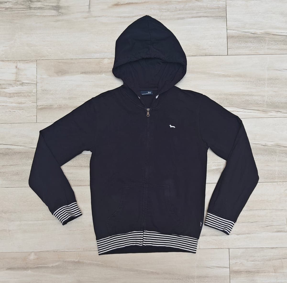 Harmont & Blaine Boys Full Zip Hoodie Blue Striped Trim Logo Size 15-16 yrs