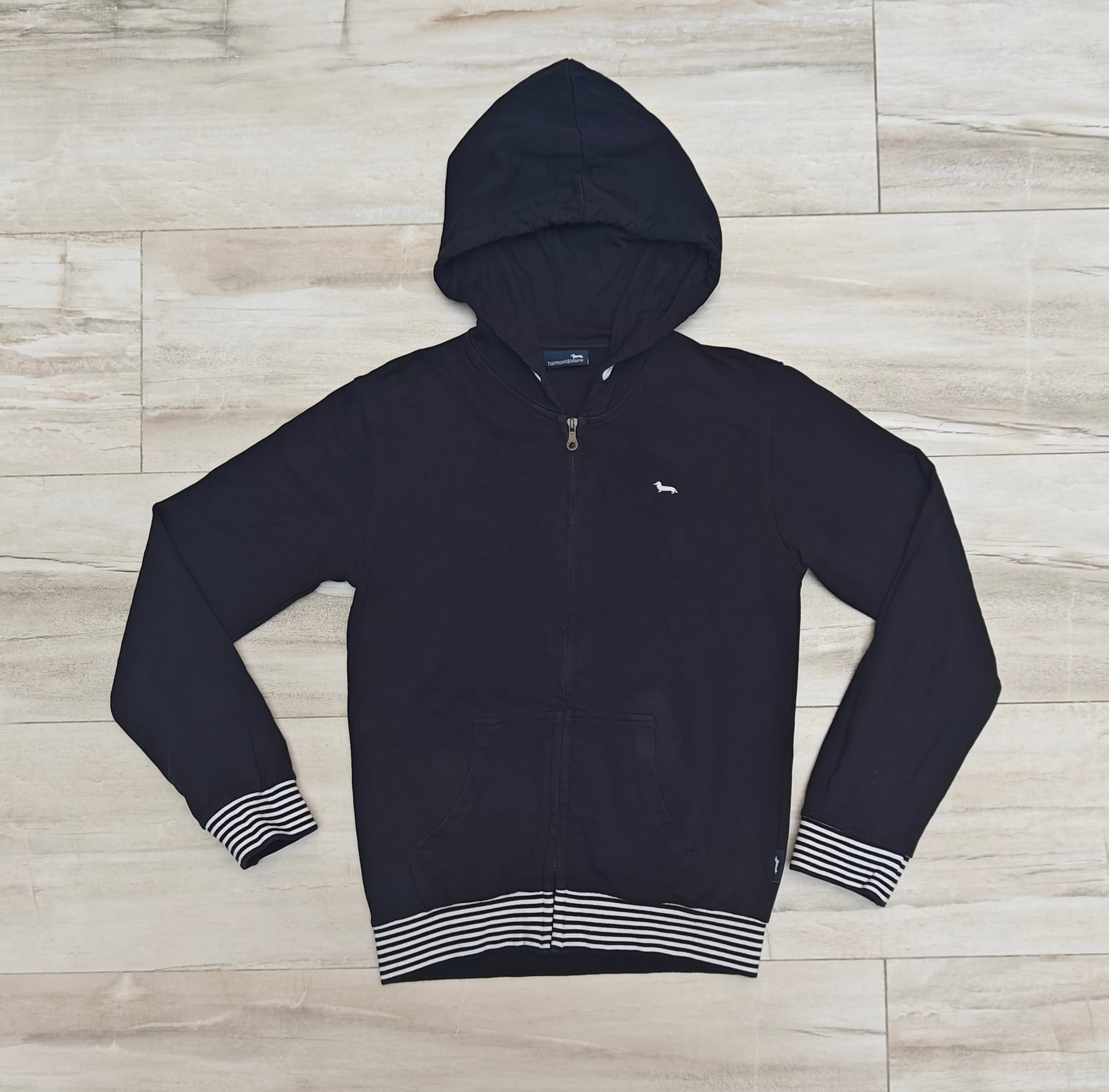 Harmont & Blaine Boys Full Zip Hoodie Blue Striped Trim Logo Size 15-16 yrs