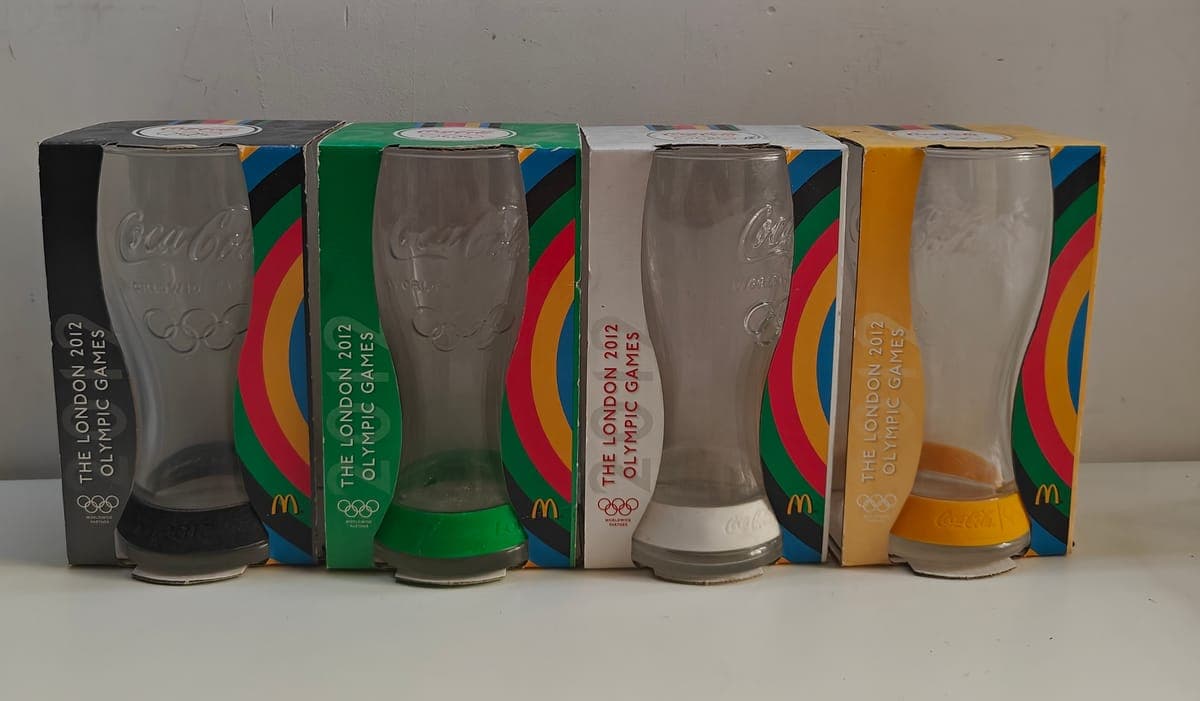 Set of 4 McDonald's Coca-Cola Glasses 2012 London Olympic Games Boxed NIB Limited