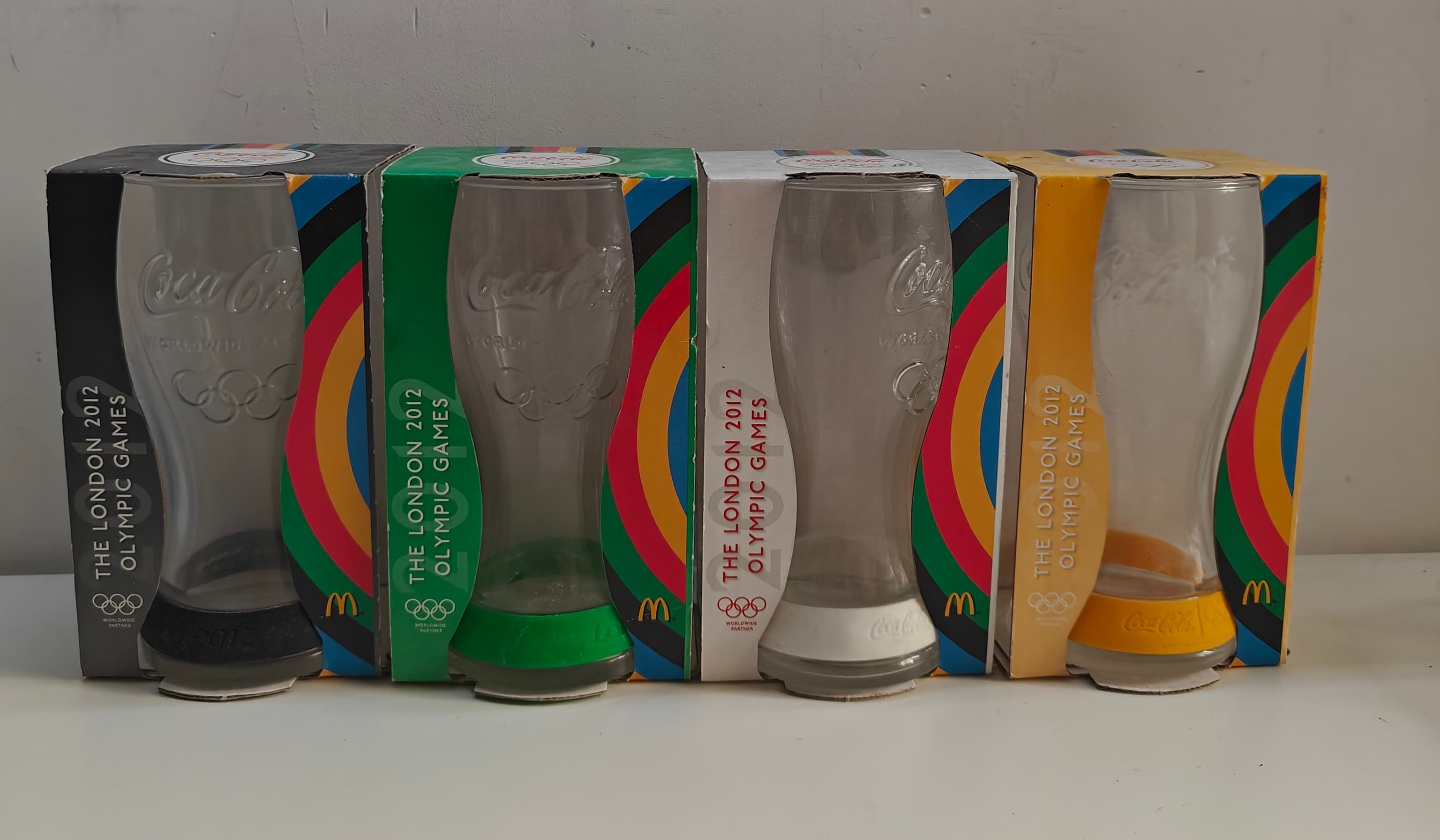 Set of 4 McDonald's Coca-Cola Glasses 2012 London Olympic Games Boxed NIB Limited