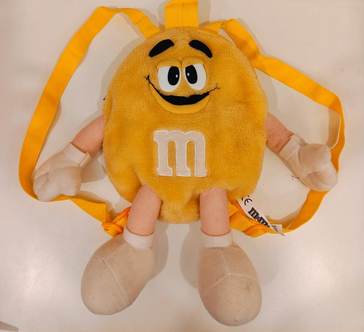 Vintage M&M's World Yellow Character Plush Backpack Soft Toy Rare 2001 Bag