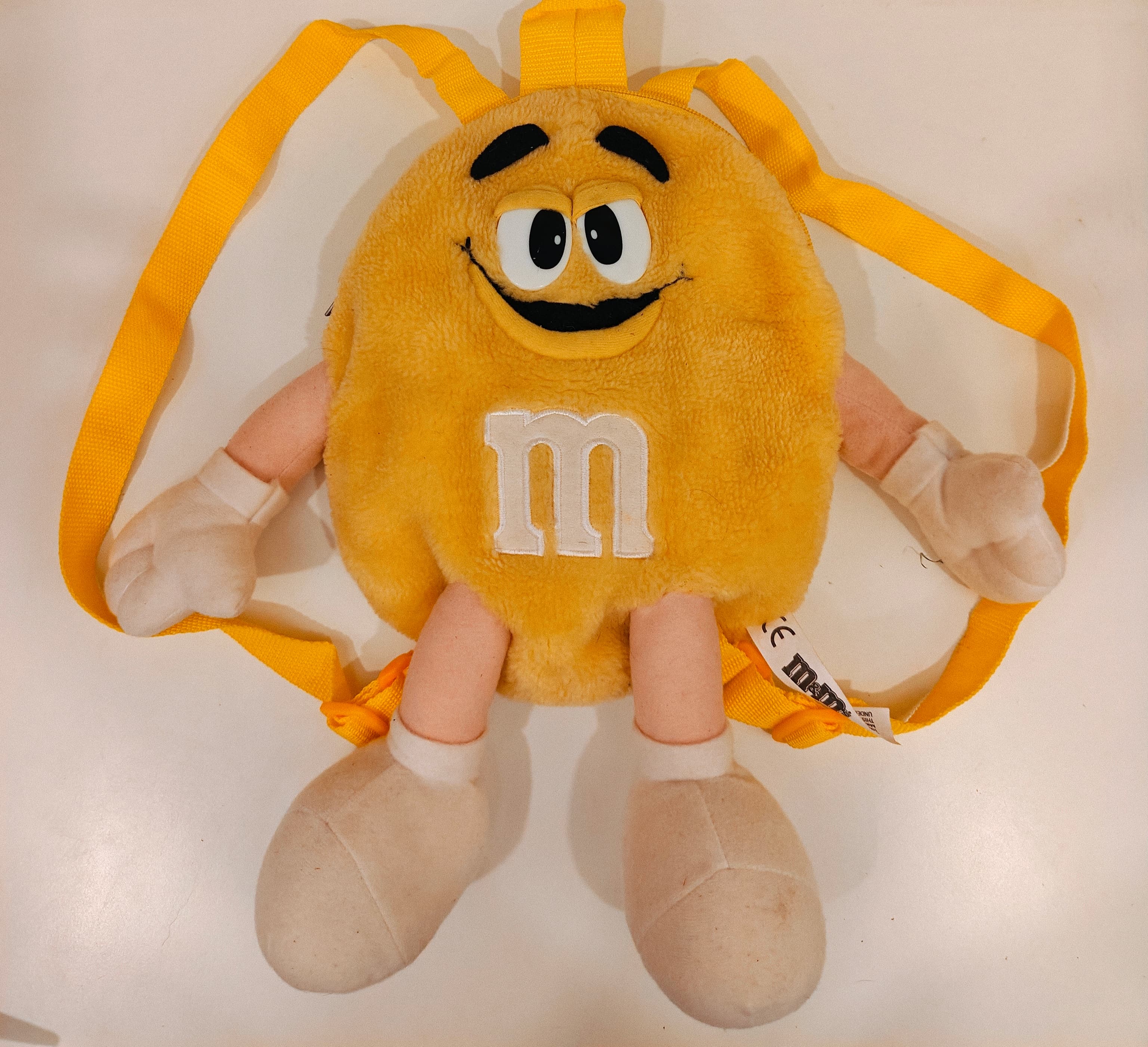 Vintage M&M's World Yellow Character Plush Backpack Soft Toy Rare 2001 Bag