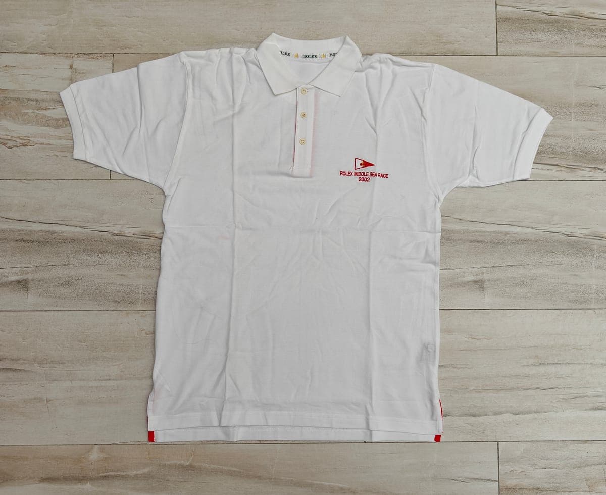 Vintage Rolex Middle Sea Race 2002 Polo Shirt White NOS Malta Sailing L