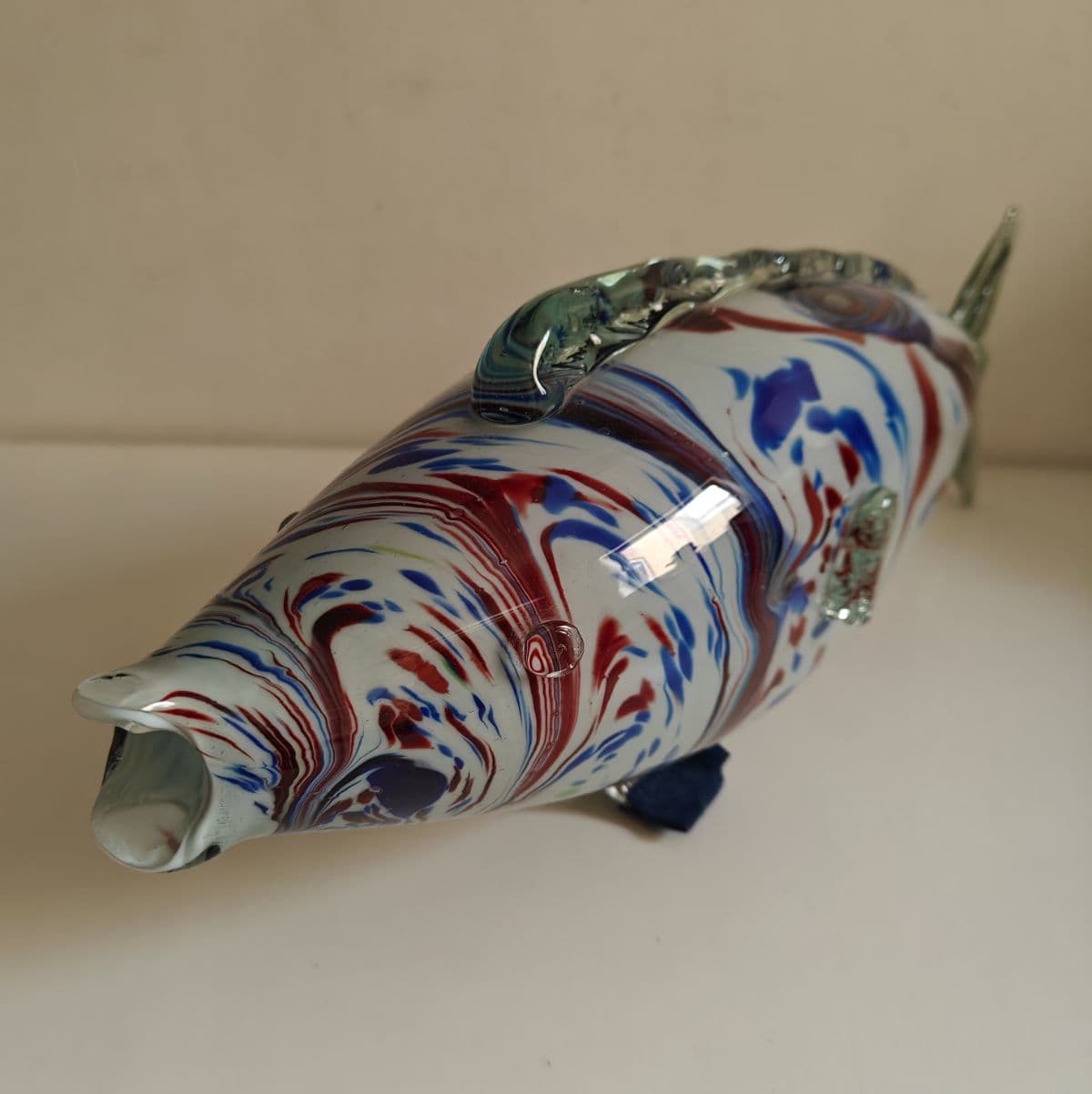 Vintage Large Murano Glass Fish - Red, Blue & White Swirl Mid-Century Modern