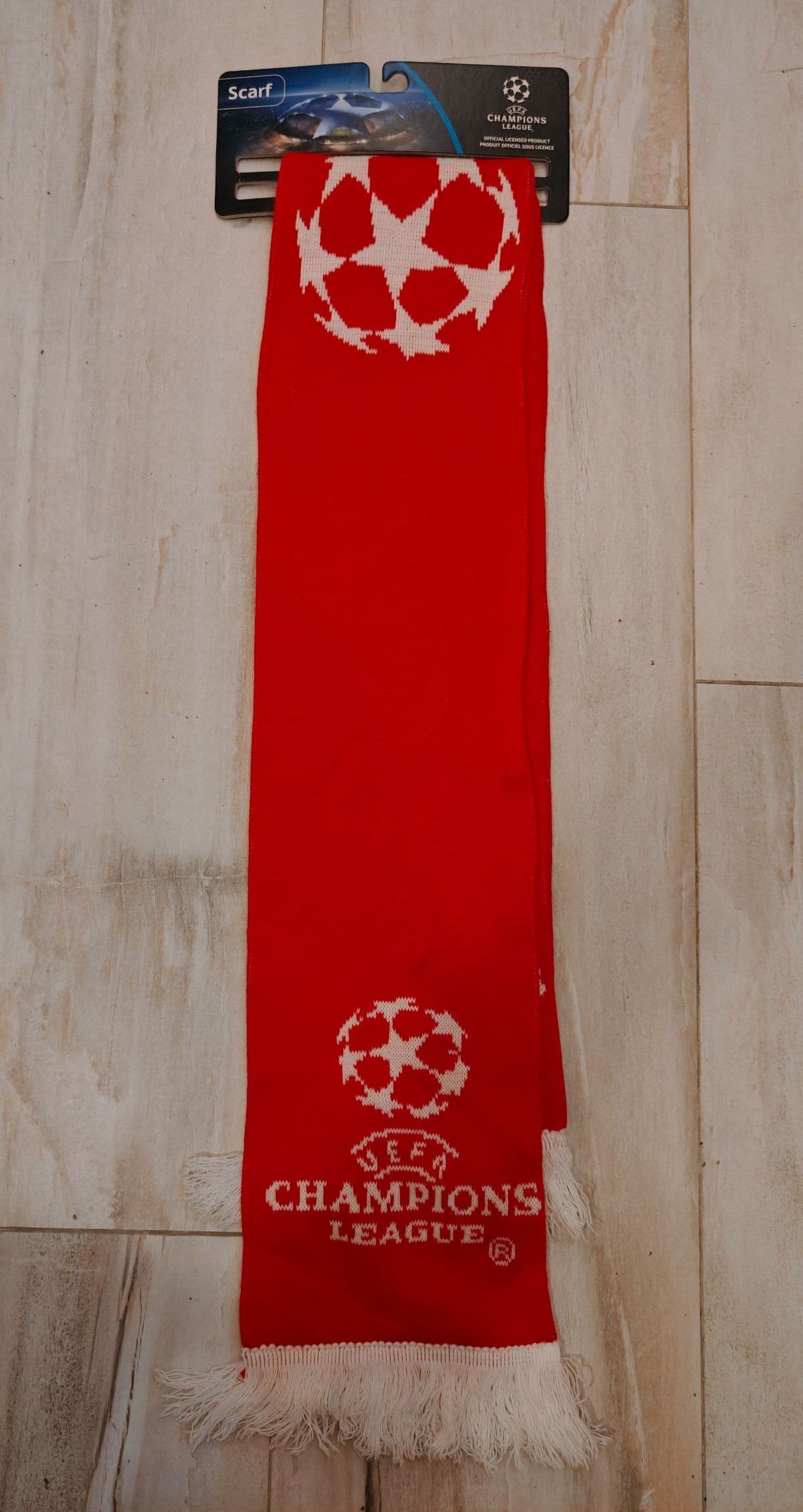 Brand New Official UEFA Champions League Soccer Scarf - Red Starball