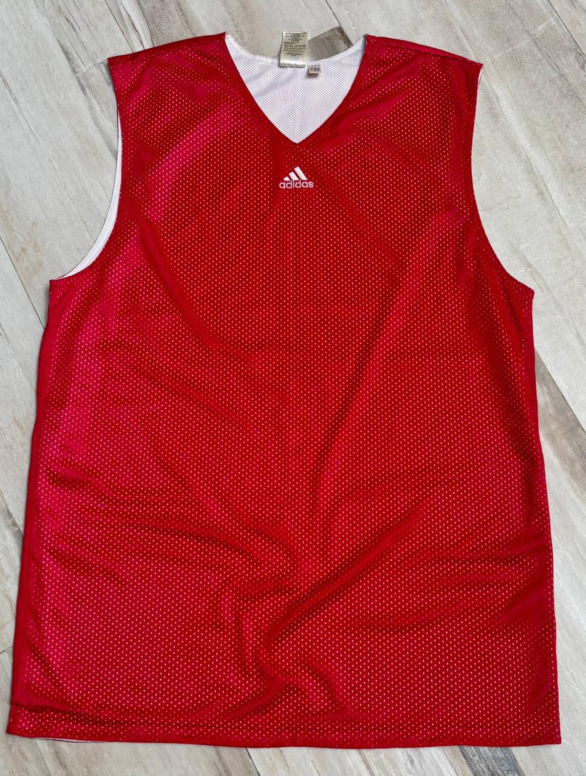 Vintage Adidas Reversible Basketball Jersey Youth Large 12 Red White Mesh Y2K