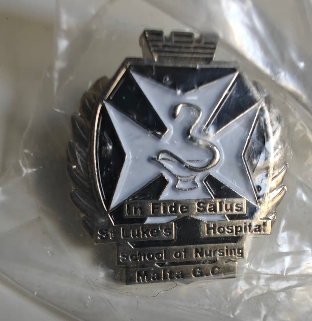 Rare 1960s St Luke's Hospital School of Nursing Malta Enamel Lapel Pin NEW in Plastic