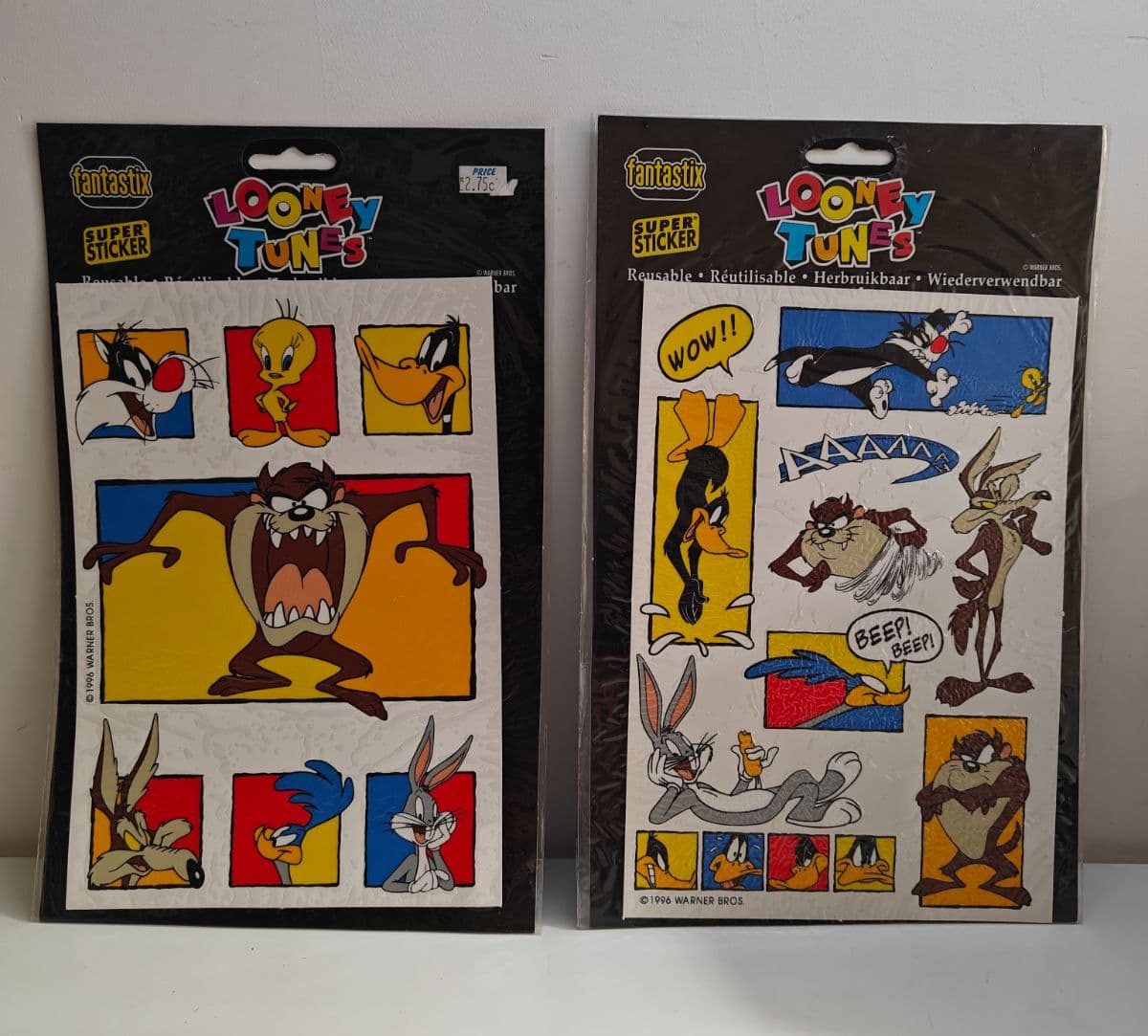 Vintage 1996 Looney Tunes Static Cling Window Decorations Lot of 2 Sealed Fantastix
