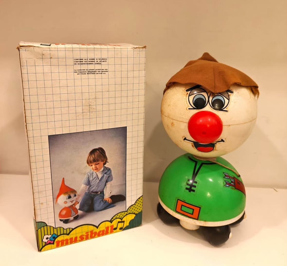 Vintage Orli Jouet Musiball Clown Toy Complete in Original Box