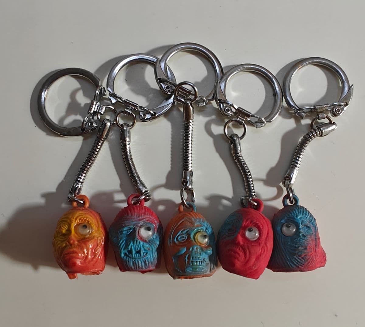 Vintage 1980s Monster Head Keychains Lot of 5 Eye Popping Rubber Toy