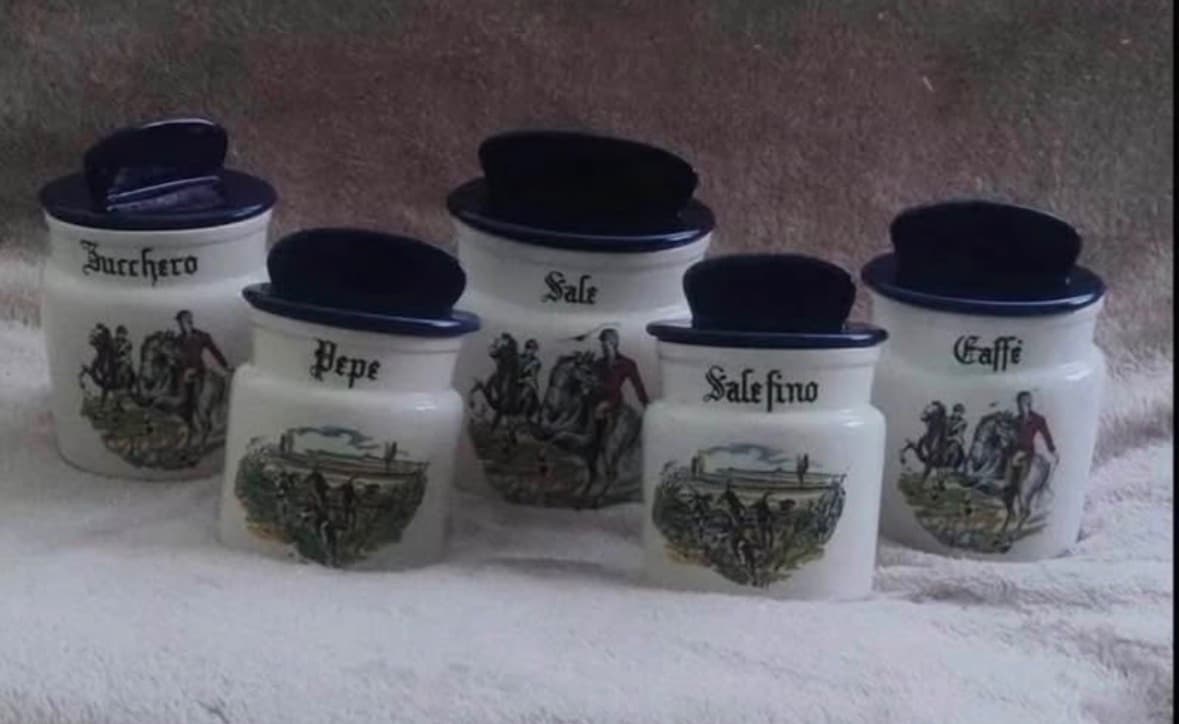5 Ceramic Jars - Sale, Pepe, Sale Fino, Zucchero & Caffe
