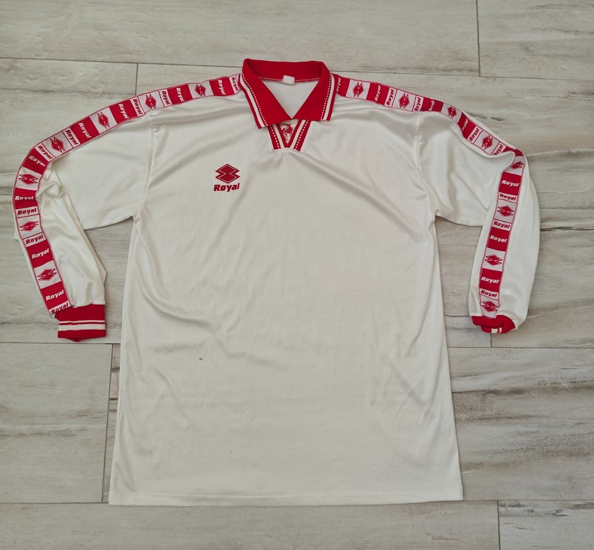 Vintage Royal Sport Long Sleeve Football Shirt Template White Red Retro 90s XL