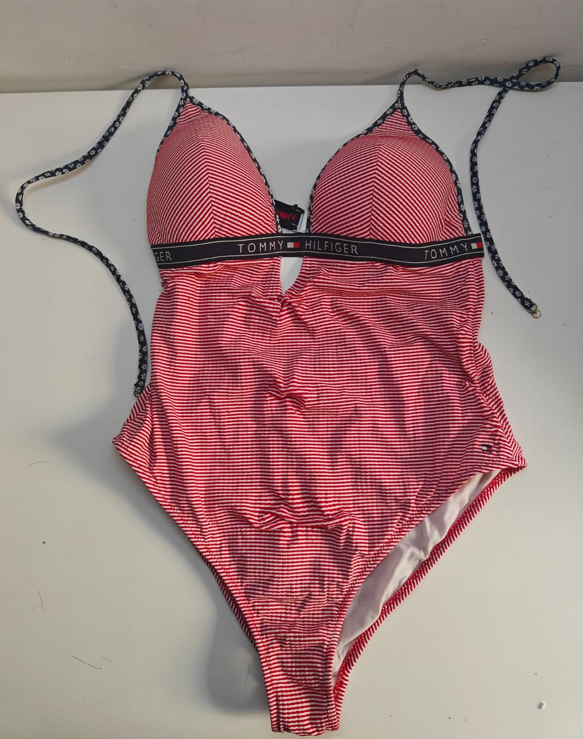 Tommy Hilfiger Haidee Tape One Piece Swimsuit Red Striped Halter Size EU 40 M