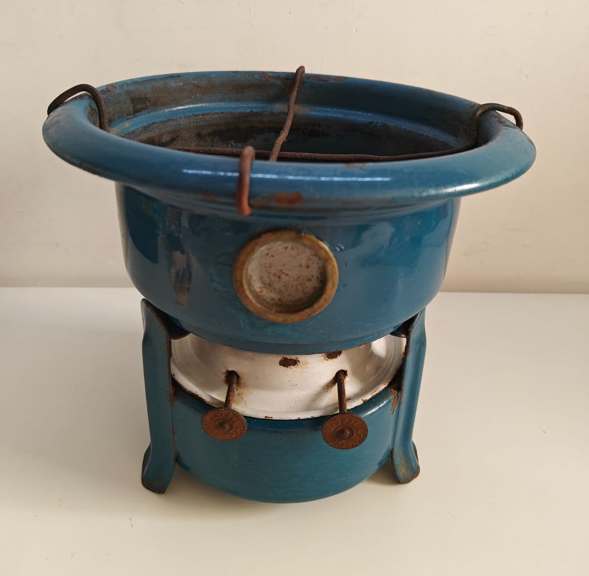 Vintage Blue Enamel 2-Burner Kerosene Stove / Cooker Spiritiera