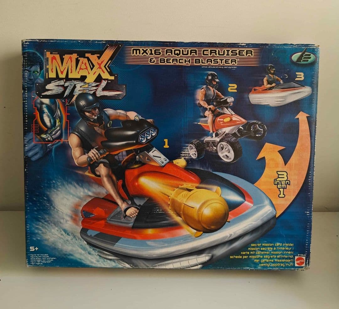 Vintage 1999 Mattel Max Steel MX16 Aqua Cruiser & Beach Blaster Vehicle Set SEALED Rare