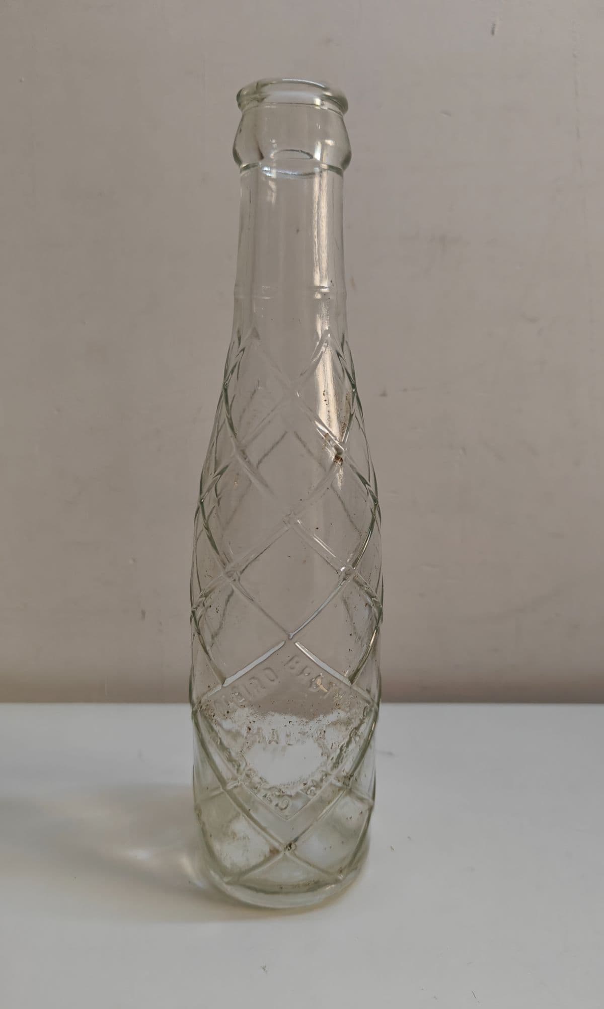 Vintage Coleiro Bros Malta Soda Bottle 1950s Embossed Diamond Pattern Glass
