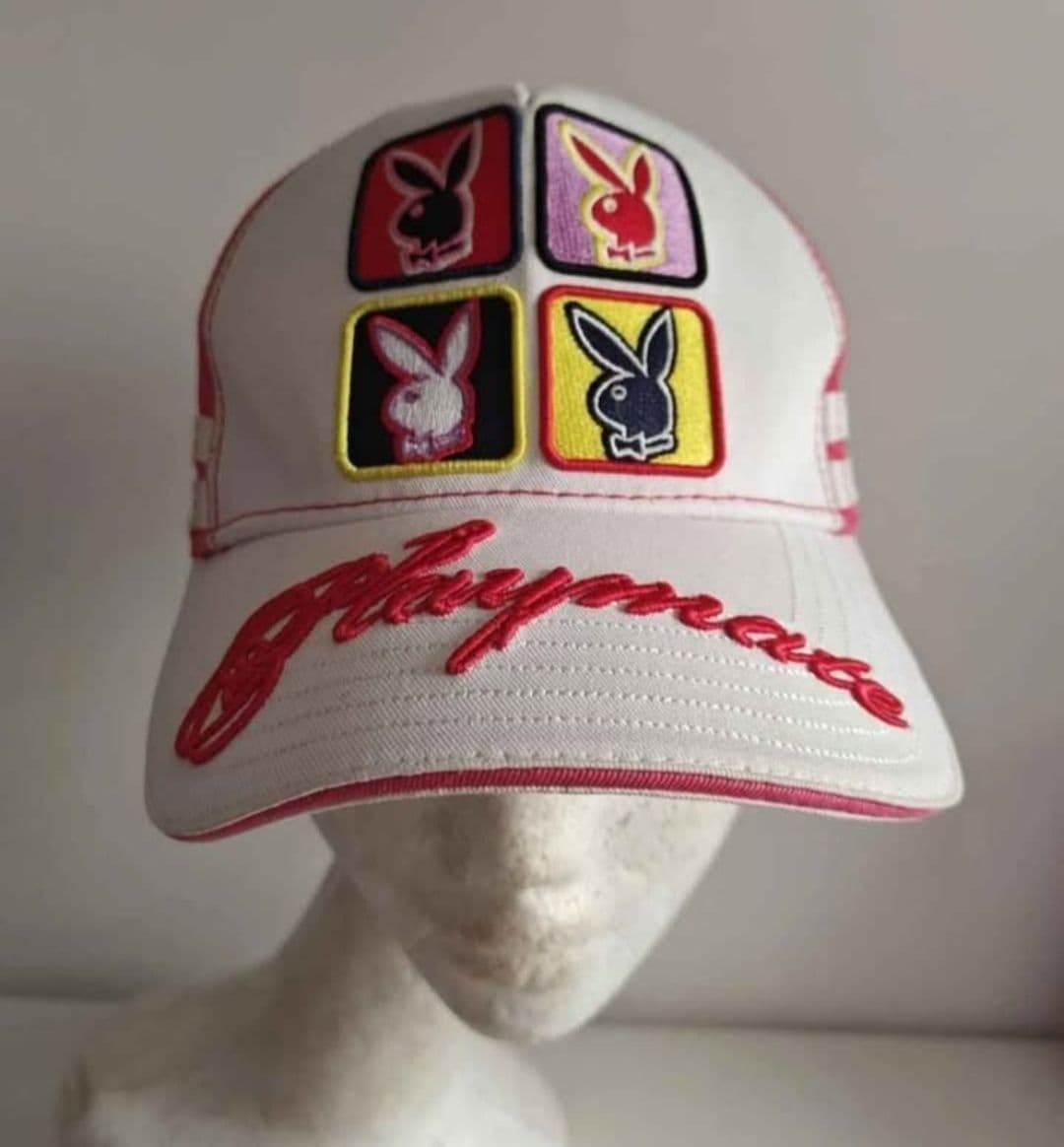Rare Playboy 533 Playmate Hat Multicolor Bunny Logo Cap PinkWhite Y2K Streetwear