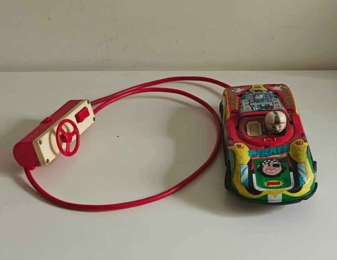 Vintage ROMAN The Pirate Themed Tin Car with Cable Remote Control (Working)