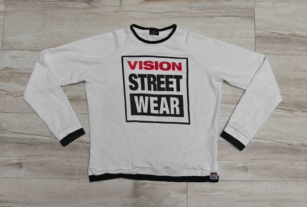 Vision Street Wear Crewneck Sweatshirt Mens Medium White Raglan Box Logo Skate