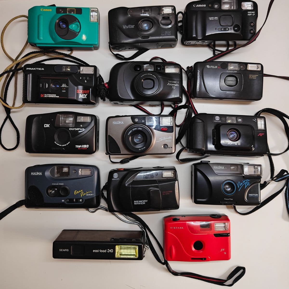 Bundle 14 Vintage Point & Shoot 35mm Film Cameras Parts Only or Repair Canon Minolta Yashica