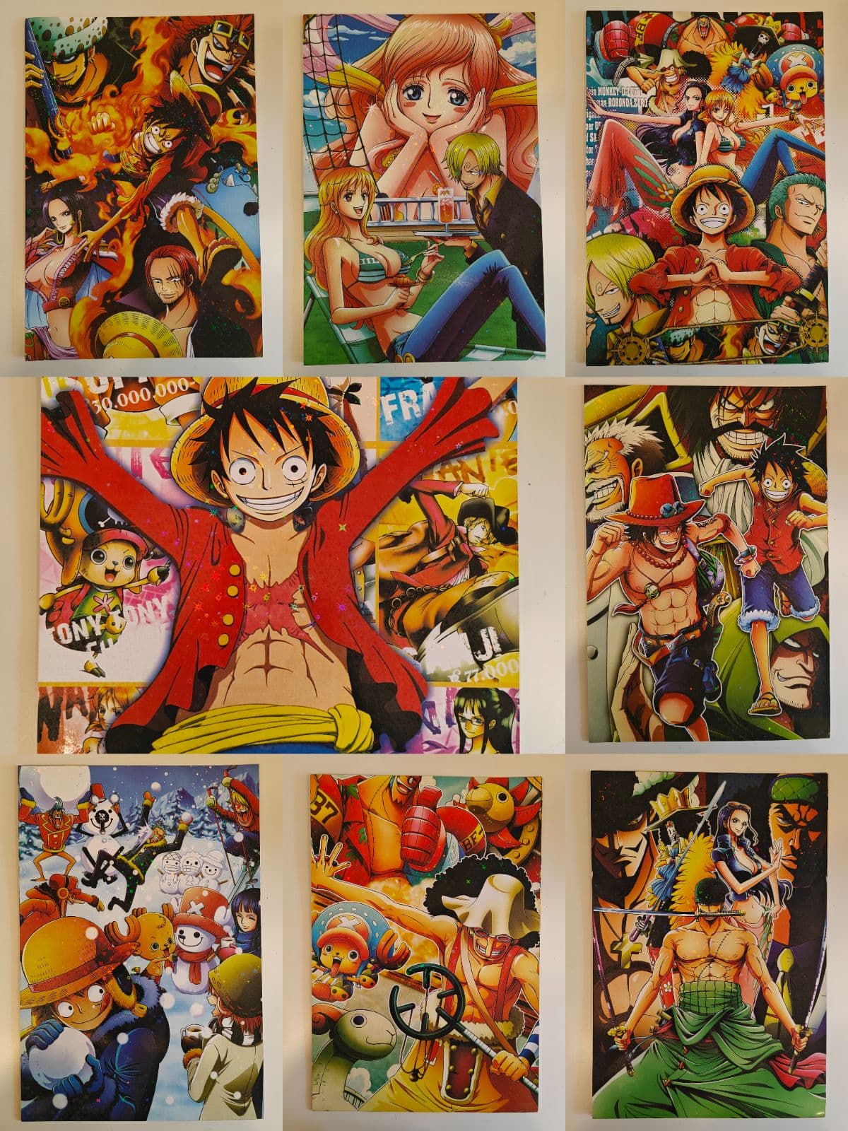 One Piece Anime Posters Lot of 8 High Quality Holographic A3