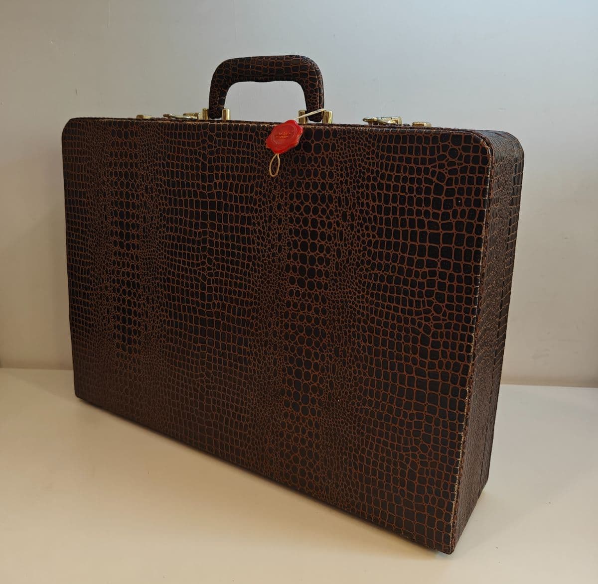 Vintage Linea EM Solingen Briefcase - Brown Croc Embossed Hard Case (45x32x10cm)