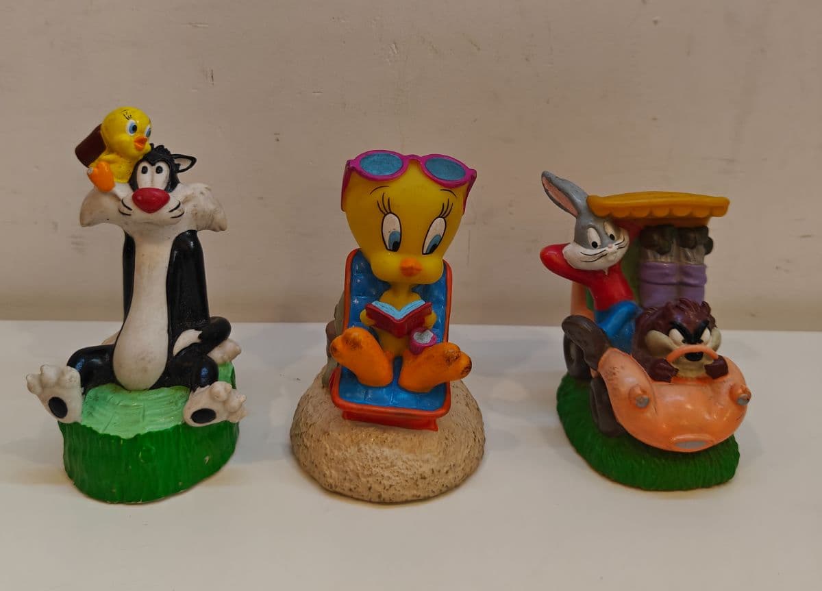 Vintage Looney Tunes Figures Lot x3 BIP Holland 1998 Tweety Bugs Taz Sylvester 3.5inch