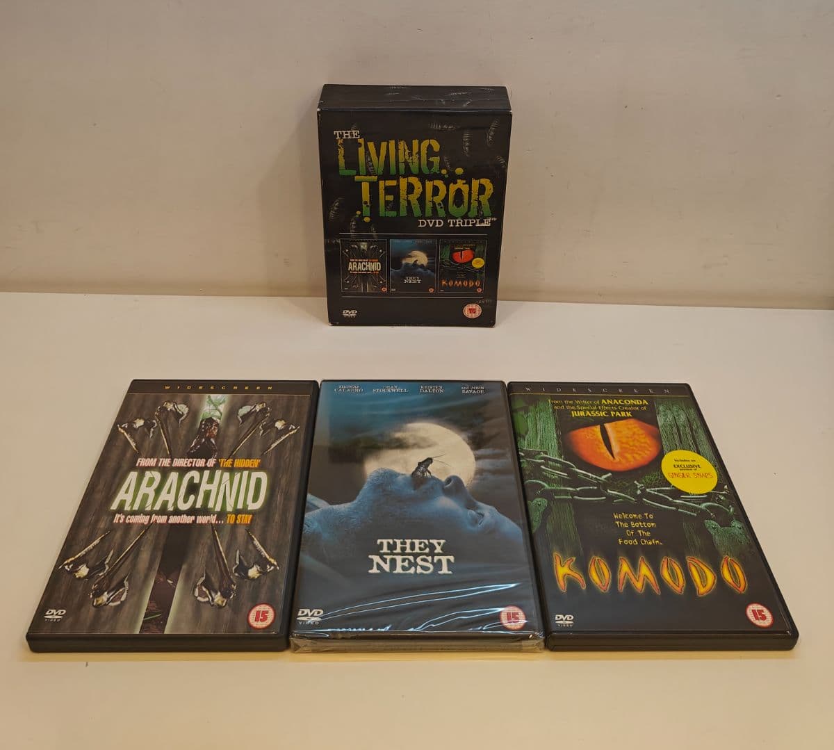3x Horror Movies - The Living Terror DVD Triple Pack Box Set - Arachnid, Komodo, They Nest (SEALED)