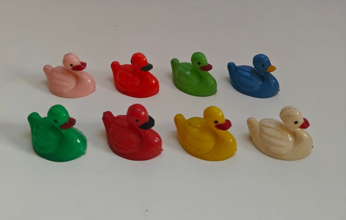 Lot of 8 Vintage 1950s Celluloid Plastic Duck Rattles Mid Century Baby Toys