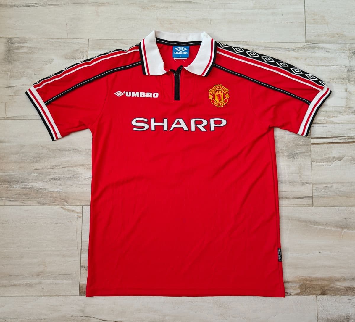 Vintage Manchester United 1998 - 2000 Home Shirt Umbro Treble XL Sharp Borg 99