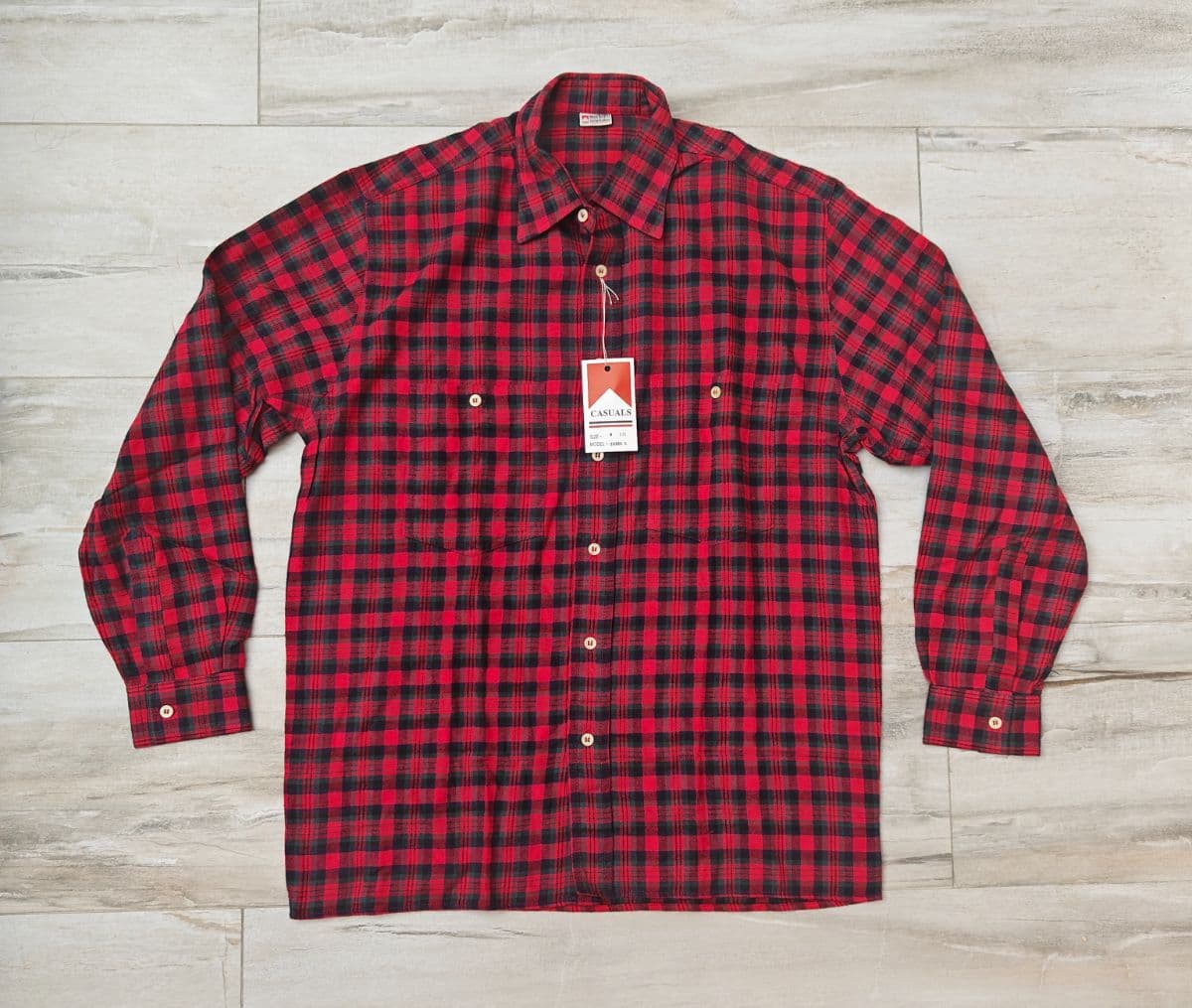 Vtg Marlboro Leisure Wear Flannel Shirt Red Black Buffalo Plaid NOS Tags Mens Medium