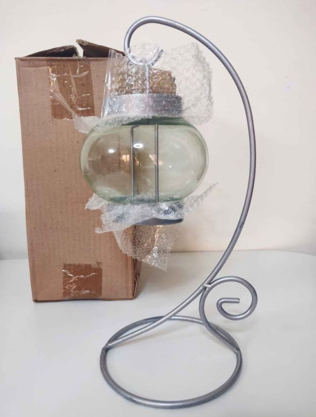 Metal Candle Holder Stand with Glass Globe Silver